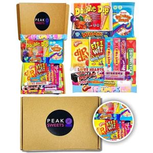 Peak Sweets Grote retro geschenkdoos - doos met 20 feesttraktaties en snoepselectie brievenbus - geschenkmand set voor Kerstmis, verjaardag, Pasen voor kinderen en volwassenen