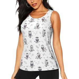 AYYQWE Uil Boom Takken Print Tank Tops Yoga Running Wandelen Outdoor Activiteiten Casual Dagelijks Dragen Avontuur Sport, Zwart, S