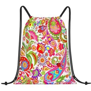 EgoMed Trekkoord Rugzak, Rugzak String Bag Sport Cinch Sackpack String Bag Gym Bag, Kleurrijke Bloemen Bloem Paisley, zoals afgebeeld, Eén maat