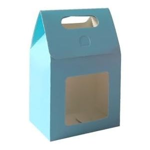 12/24/48 stks Kraftpapier Draagbare Gift Zakken Bruiloft Snoep Verpakking Zakken Met Clear PVC Venster Seal Dozen Verpakking Tas Voor Zaken (Blauw, 24 STKS_13.6X8X19.5CM)