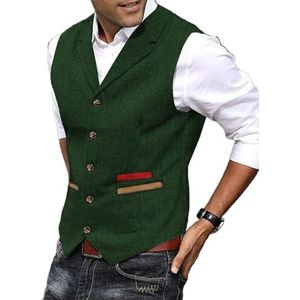 Yiaisafa Formele Heren Vesten Tweed Vesten Wol Retro Visgraat Vintage Gevoerd Bruiloft Groomsman Gevoerd Jacht S-3XL, Groen, S