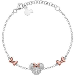 Disney Armband voor meisjes met een centraal figuur dat Minnie vertegenwoordigt, sterling zilver en zirkonia, Disney sieraden, 17 cm, Sterling zilver, Zirkonia