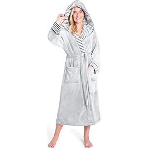 CityComfort Superzachte badjas van fleece voor dames, met capuchon, perfecte nachtkleding (Tweekleurig Grijs, L)
