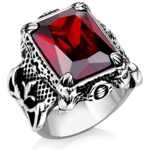 Noordse herenjuweelringen, vintage handgemaakte gepolijste vintage punk gotische stijl zegelring sieraden (Color : Red, Size : 10)