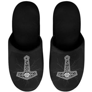 Dames Heren Viking Runes Katoenen Pantoffels Retro Zachte Pluche Warme Pantoffels Antislip Thuis Schoenen Pantoffels Gezellig Huis Katoenen Pantoffel(A12,45-46 (11-12))