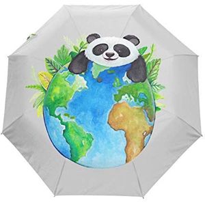 Panda Della Terra groene paraplu, automatisch, opvouwbaar, draagbaar, winddicht, voor reizen en mannen