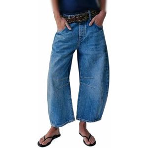 Barrel Jeans Vrouwen, Vintage Baggy Wide Leg Jeans Baggy Boyfriend Jeans Mid Rise Wide Leg Barrel Denim Ankle Pants (Color : Blue, Size : XL)