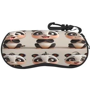 RAIZHE Zes kleine panda's lichtgewicht en zachte brillentas, zonnebriltas met haak, ritssluiting, waterdicht materiaal, 6,7 inch lang, beschermt bril, Zwart, Eén Maat