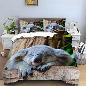 Dekbedovertrekset - Beige - Koala Print - Dubbel - Microvezel - Inclusief 2 Kussenslopen