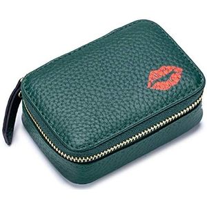 Aileder Mini Lippenstift Case Houder Doos Met Spiegel Lederen Kleine Reizen Make-up Cosmetische Pouch Tas Opslag Kit Voor Vrouwen Meisjes, Donkergroen, S, Make-up zakje