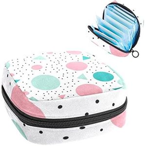 Geometrische Driehoek Ronde Blauw Roze Print Periode Tas voor Tiener Meisjes Vrouwen Dame, Maandverband Opbergtas met Rits Nylon Draagbare Opslag Menstruatie Pad Tas