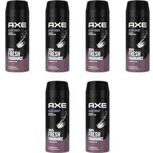 AXE Deo Deospray Black Night bodyspray zonder aluminiumzouten, set van 6 stuks herendeospray (6 x 150 ml)