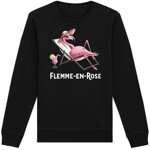 Sweatshirt Flemme in Roze, uniseks, bedrukt in Frankrijk, 100% biologisch katoen, cadeau voor verjaardagsdieren, origineel grappig, Zwart, S