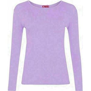 Nieuw Dames Dames Plain Lange Mouw Tops T-Shirt UK Maat 8-26 - paars - Een maat