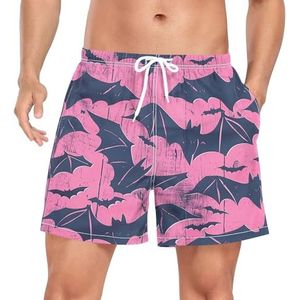 De Zwembroek van Halloween Dierlijke Vleermuizen Roze Heren Zwembroek Sneldrogend met Zakken, Leuke mode, XL