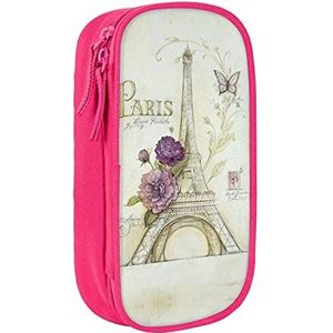Eiffeltoren etui, medium formaat pennen/potloodhouder etui tas met dubbele ritsen voor werk, schattig, roze, Eén maat, Koffer