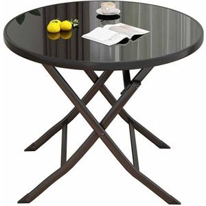 ZYBOWAYL Opvouwbare eettafel voor keuken Dia 24/28/31/35/39 inch ronde outdoor bijzettafel patio tafel met gehard glas tafelblad zwarte vrije tijd salontafel voor kleine ruimtes (maat: 60 cm/24)