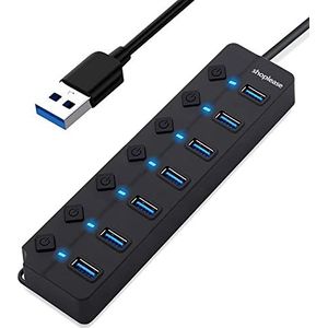 USB 3.0 Hub met 7 poorten met individuele stroomschakelaars en lampjes, High-Speed Data Hub Splitter draagbare USB-uitbreidingshub voor PC laptop, enz