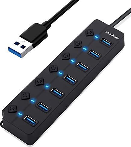 USB 3.0 Hub met 7 poorten met individuele stroomschakelaars en lampjes, High-Speed Data Hub Splitter draagbare USB-uitbreidingshub voor PC laptop, enz