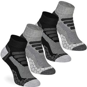 mehrstrumpf Coolmax Korte wandelsokken, 4 paar korte wandelsokken, voor outdoor hiking trekking, anti-blaren bekleding, volledige badstof bescherming voor heren en dames, Coolmax all-weather, 4 paar