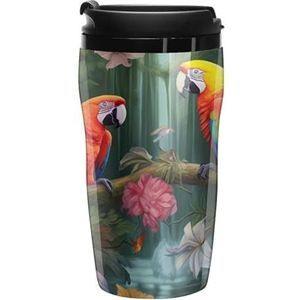 Dieren Kleurrijke Vogels Papegaai Koffiemok met Deksel Dubbelwandige Waterfles Reizen Tumbler Thee Cup voor Warm/Ijs Dranken 250ml