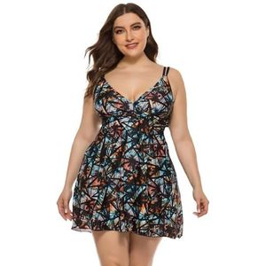 BEACHKINI Vrouwen Plus Size Retro Print Tweedelig Badpak Tankini Strand Jurk,01 Kokospalmen,58