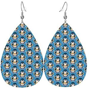 Oorbellen Zwemmen Pinguïn Patroon Teardrop Lederen Oorbellen Vintage Dangle Earring Klassieke Dangle Oorbellen Voor Accessoire Vrouwen Bridal, 3.8cm, Leer, Geen edelsteen