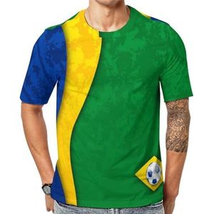 Voetbal met Braziliaanse nationale vlag heren korte mouw grafisch T-shirt ronde hals print casual t-shirt tops L