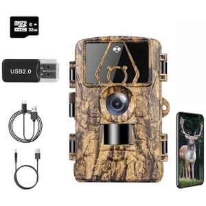 Wildcamera met 8K video, 60MP Full HD WLAN-overdracht, bewegingssensor en nachtzicht - infrarood camera voor wilde dieren, 0,1 s activeringstijd, incl. 32G geheugenkaart & kaartlezer, IP66 waterdicht
