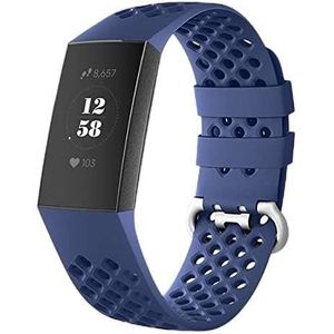 Strap-it siliconen bandje met gaatjes - donkerblauw - Geschikt voor Fitbit Charge 4 - Afmetingen: Maat S