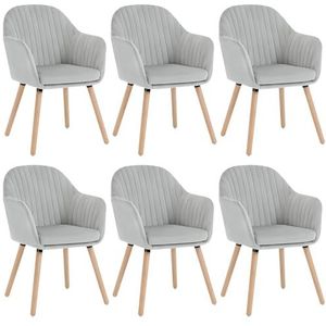 WOLTU 6 x eetkamerstoelen lichtgrijze keukenstoel, slaapkamerstoelen fluweel en massief houten vergaderstoel BH95hgr-6