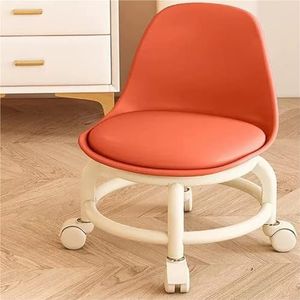 FXLUHAY Lage rolstoel wielkruk stoel PU lederen rolkruk stoelen op wielen voor thuiskantoor fitness ronde roller stoel kruk (oranje)