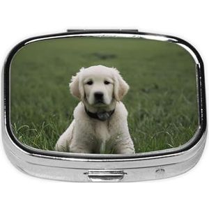 Draagbare pillendoos Golden Retrievers 2 Compartiment Medicine Pill Case Houder, Leuke Reizen Dagelijkse Pil Case, Vierkante Kleine Geneeskunde Organizer Reizen Pillendoos voor Portemonnee & Pocket