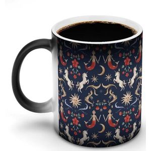 Aquarel Middeleeuwse Eenhoorn Zeemeermin Aanpassen Magic Warmte Veranderende Mok Keramische Cup Koffie Mokken Warmte