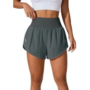 Dames Ruche Detail Hoge Taille Skort Dames Actieve Slijtage Losse Fit Yoga Skorts Zomer Wear Running Rokken Pack van 2, Grijs, L