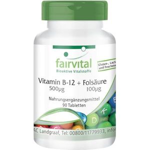 Fairvital | Vitamine B12 tabletten met foliumzuur - HOOG GEDOSEERD - VEGAN - 90 tabletten