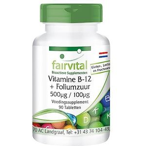 Fairvital | Vitamine B12 tabletten met foliumzuur - HOOG GEDOSEERD - VEGAN - 90 tabletten