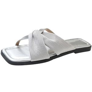 Dames Premium Sense Metal Wrap Front Open Teen Platte sandalen 2024 Fashion zomersandalen (Color : Silver, Size : 38 EU)