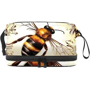 Dubbele Laag Cosmetische Tas Bee Honing Hardwerkende Draagbare Make-up Tas Reizen Organizer Pouch voor Vrouwen Meisjes Toiletartikelen Tassen, Multi 5, 27x15x14 cm/10.6x5.9x5.5 in, Make-up zakje