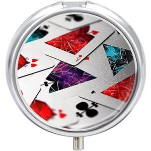 Veelhoekige speelkaarten pillendoos 3 compartimenten reispillenorganisator 3 keer per dag schattige mini-pillenetui voor portemonnee en zak draagbare metalen medicijndoos met spiegel ronde dagelijkse