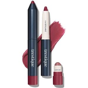TRE'STIQUE Matte Lip Crayon, Matte Lipstick With Built-in Lip Gloss Balm, 2-in-1 Lip Liner Set With Lip Crayon and Lip Balm, Lipstick and Lip Gloss Kit (Belize Bordeaux Refillable)