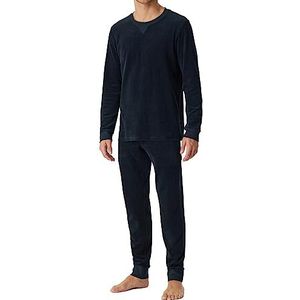 Schiesser Herenpyjama lang warm en zacht winterware-koord pyjamaset, nachtblauw, 52, nachtblauw, Large (52)