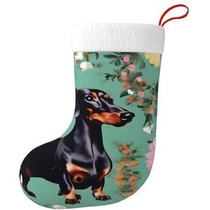 Aubnva Teckel Bloemen Print Kerst Kous 17.7 inch Feestelijke Decor Voor Xmas Familie Bijeenkomsten Party Gunsten
