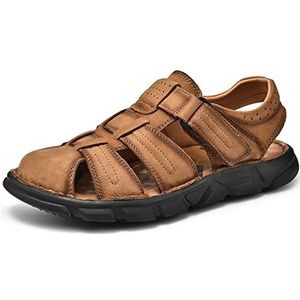 EKsma Heren sandalen gesloten teen sport sandalen, casual heren zomerschoenen strand visser water sandalen, Bruin, 37.5 EU