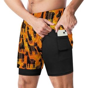 Lama's met Vet Heldere Grappige Zwembroek met Compressie Liner & Pocket Voor Mannen Board Zwemmen Sport Shorts