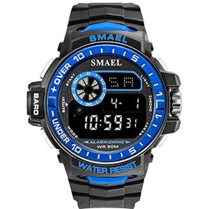 Mens Digital Watch, Sports Military Watches, 50m Waterdichte elektronische horloges, 12 / 24h-formaat met LED-achtergrondverlichting, alarm, stopwatch,Black blue