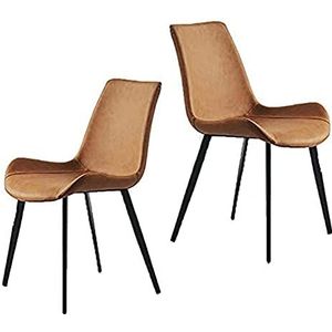GEIRONV Set van 2 eetkamerstoelen, PU Lederen gestoffeerde stoelen moderne metalen stoelen voor keuken slaapkamer woonkamer zijstoelen Eetstoelen (Color : Brown)