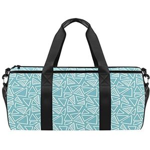 Herfst paddestoel blad patroon reizen duffle tas sport bagage met rugzak draagtas gymtas voor mannen en vrouwen, Blauw driehoek patroon, 45 x 23 x 23 cm / 17.7 x 9 x 9 inch