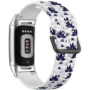 RYANUKA Zachte sportband compatibel met Fitbit Charge 5 / Fitbit Charge 6 (blauwe bloemen op) siliconen armband accessoire, Siliconen, Geen edelsteen