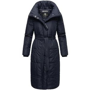 Navahoo Mirenaa Winterjas voor dames, warme gewatteerde jas, extra lang met riem, S-XXL, Donkerblauw, S